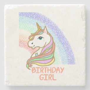 Unicorn Birthday Girl Rainbow Steinuntersetzer