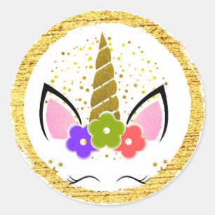 Unicorn Birthday Gold Glitzer Sparkle Stars Runder Aufkleber