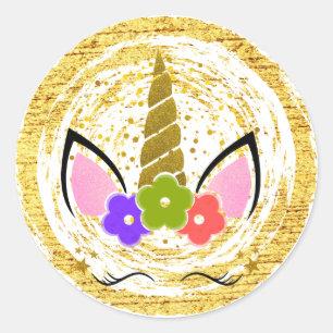 Unicorn Birthday Gold Glitzer Sparkle Stars Runder Aufkleber