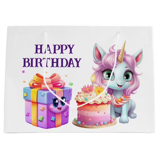 Unicorn Birthday Große Geschenktüte (Vorderseite)