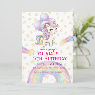 Unicorn Birthday Invitation | Pastel Rainbow Party Einladung