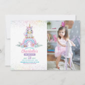 Unicorn Birthday Invite Girl Rainbow Glitzer Foto Einladung (Vorderseite)