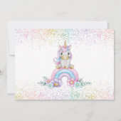 Unicorn Birthday Invite Girl Rainbow Glitzer Foto Einladung (Rückseite)
