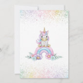 Unicorn Birthday Invite Girl Rainbow Glitzer Niedl Einladung (Rückseite)