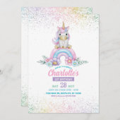 Unicorn Birthday Invite Girl Rainbow Glitzer Niedl Einladung (Vorne/Hinten)