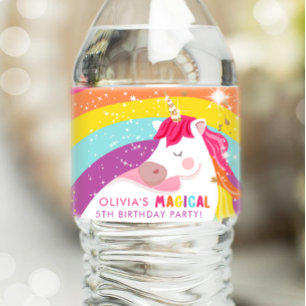 Unicorn Birthday Label Rainbow Magical Girl Pink Wasserflaschenetikett