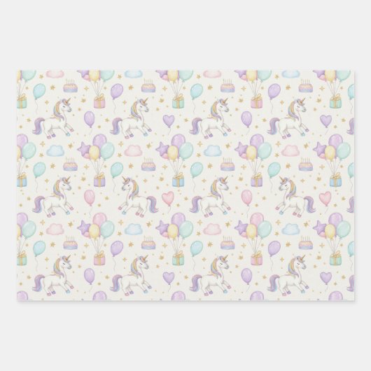 Unicorn Birthday Magic – Pastel Balloons & Cakes Geschenkpapier Set (Vorderseite 3)