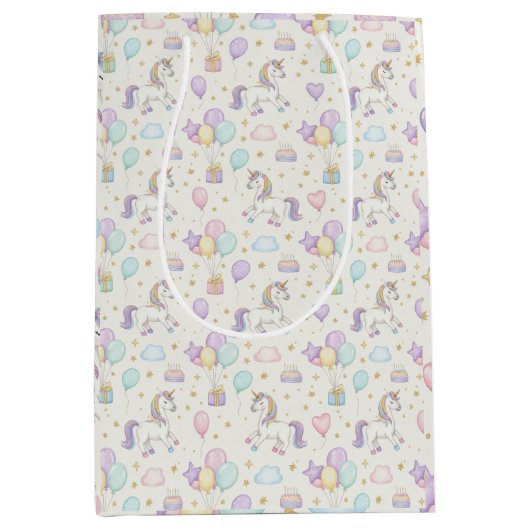 Unicorn Birthday Magic – Pastel Balloons & Cakes Mittlere Geschenktüte (Vorderseite)