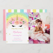 Unicorn Birthday Magical Party Foto Einladung (Vorne/Hinten)