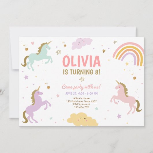 Unicorn Birthday Magical Rainbow Unicorn Party Einladung (Vorderseite)