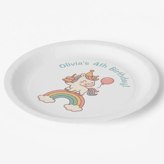 Unicorn Birthday Pappteller (Schrägansicht)