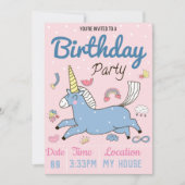 Unicorn Birthday Party Einladung (Vorderseite)
