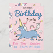 Unicorn Birthday Party Einladung (Vorne/Hinten)