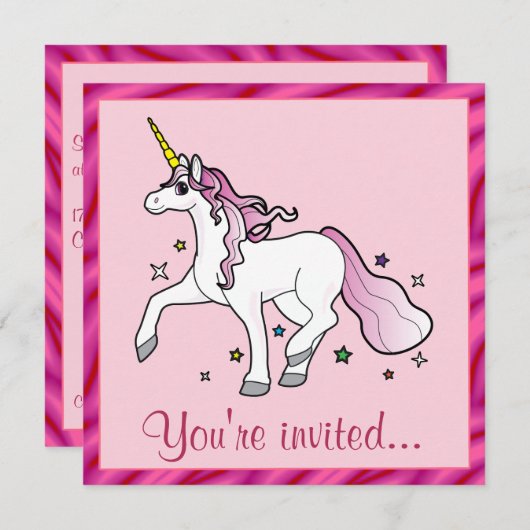 Unicorn Birthday Party Einladung (Vorne/Hinten)