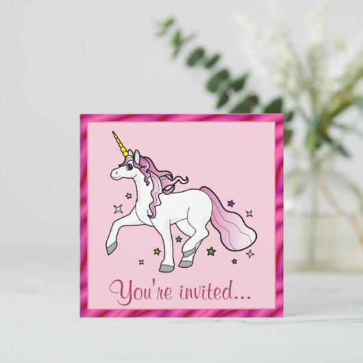 Unicorn Birthday Party Einladung (Stehend Vorderseite)