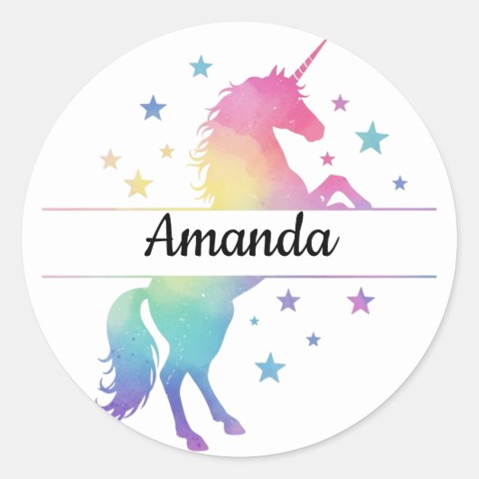 Unicorn Birthday Party Favor Name Sticker (Vorderseite)