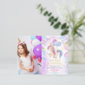 Unicorn Birthday Party Foto Postkarte (Stehend Vorderseite)