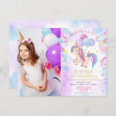 Unicorn Birthday Party Foto Postkarte (Vorne/Hinten)