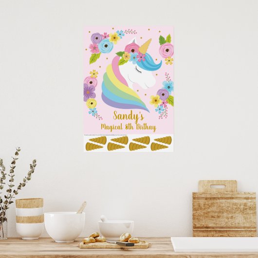 Unicorn Birthday Party Game | BUTTON SCHWANZ Poster (Küche)