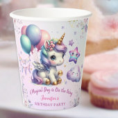 Unicorn Birthday Party Girl Lila & Gold Paper Pappbecher