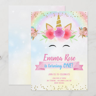 Unicorn Birthday Party Gold Glitzer Einladung