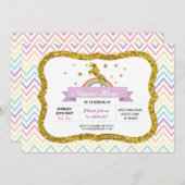 Unicorn Birthday Party Gold Glitzer Rainbow Einlad Einladung (Vorne/Hinten)