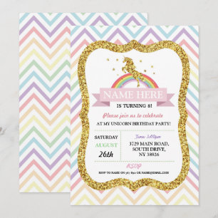 Unicorn Birthday Party Gold Glitzer Rainbow Einladung