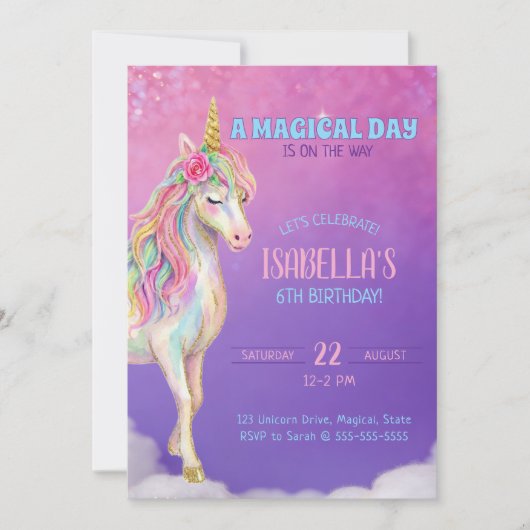 Unicorn Birthday Party Invitation Einladung (Vorderseite)