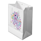 Unicorn Birthday Party Mittlere Geschenktasche Mittlere Geschenktüte (Vorderseite Schrägansicht)