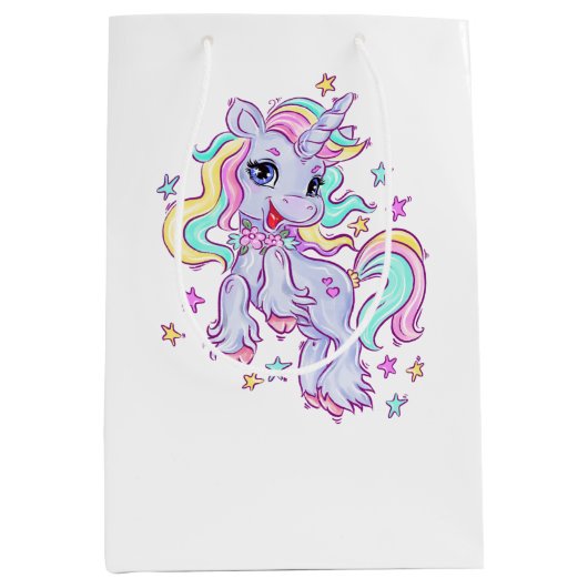 Unicorn Birthday Party Mittlere Geschenktasche Mittlere Geschenktüte (Vorderseite)