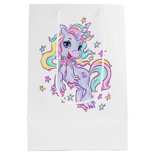 Unicorn Birthday Party Mittlere Geschenktasche Mittlere Geschenktüte (Rückseite)