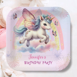 Unicorn Birthday Party Pink Gold Rainbow Paper Pappteller