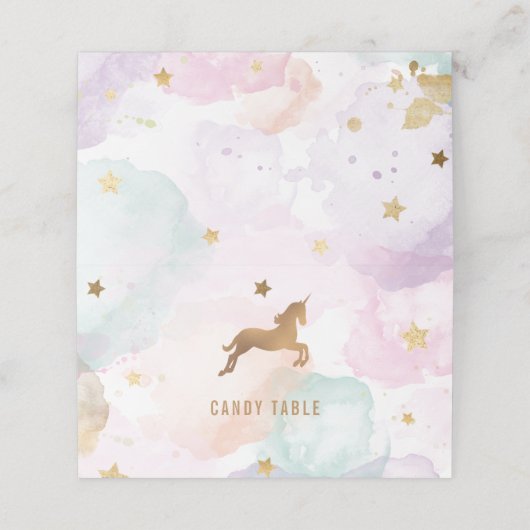 Unicorn Birthday Party Platzkarte (Außenseite Aufgefaltet)