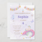 Unicorn Birthday Party, Rainbow & Clouds for Kids Einladung (Vorderseite)