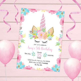 Unicorn Birthday Party Wasserfarbe Magische Luft Einladung