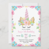 Unicorn Birthday Party Wasserfarbe Magische Luft Einladung (Vorderseite)