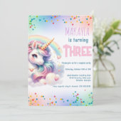 Unicorn Birthday Rainbow kids Party Anpassbar Einladung (Stehend Vorderseite)