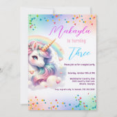 Unicorn Birthday Rainbow Party individuell anpassb Einladung (Vorderseite)