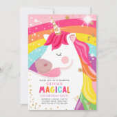 Unicorn Birthday Rainbow Party Magical Girl Pink Einladung (Vorderseite)