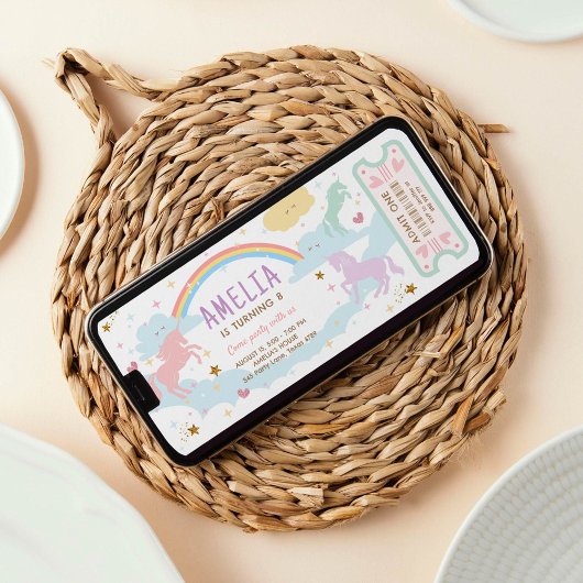 Unicorn Birthday Rainbow Pastel Magical Ticket Einladung