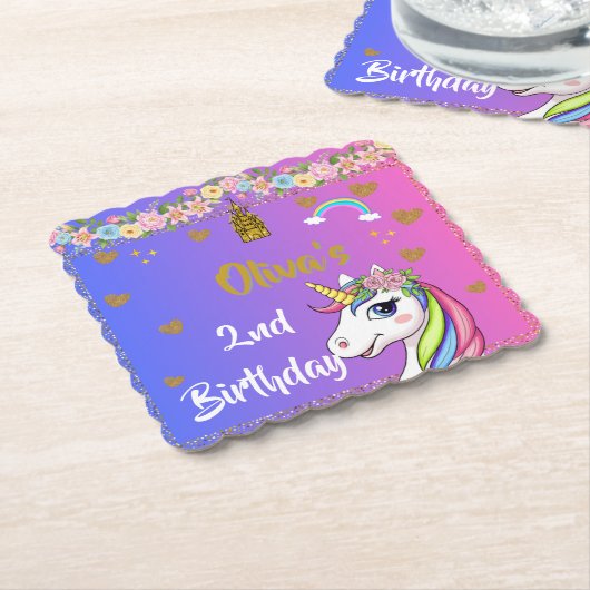 Unicorn Birthday | Rainbow Unicorn-Party Untersetzer (angewinkelt)