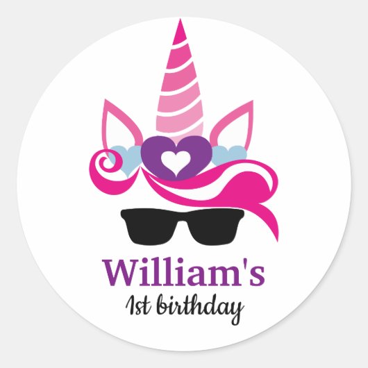 Unicorn Birthday Runder Aufkleber (Vorderseite)