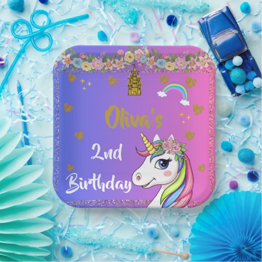Unicorn Birthday Teller | Rainbow Unicorn-Party (Party)