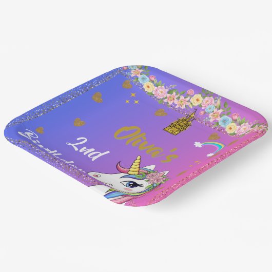 Unicorn Birthday Teller | Rainbow Unicorn-Party (Gewinkelt)