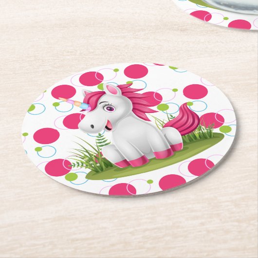 Unicorn Birthday Theme Runder Pappuntersetzer (Angewinkelt)