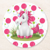Unicorn Birthday Theme Runder Pappuntersetzer (Vorderseite)