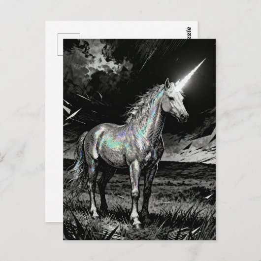 Unicorn Black and White Postkarte (Vorne/Hinten)