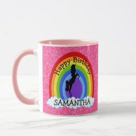 Unicorn Black Happy BIRTHDAY Pink Glitzer Tasse