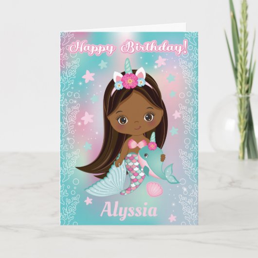 Unicorn Black Mermaid | Happy Birthday Card Karte (Vorderseite)