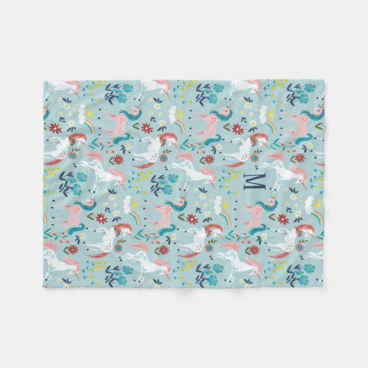 Unicorn blaue Regenbogenmädchen im Großformat Fleecedecke (Vorderseite (Horizontal))
